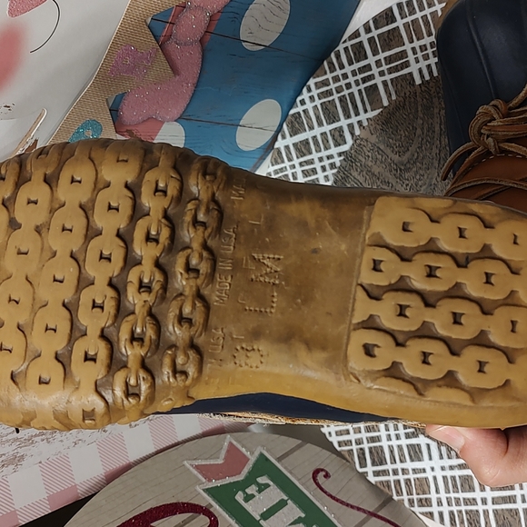 💐 Vintage GUC L.L. Bean Bean Boot 🥾 Rubber Duck Boots, Leather Trim, Navy, 8 - Picture 9 of 11